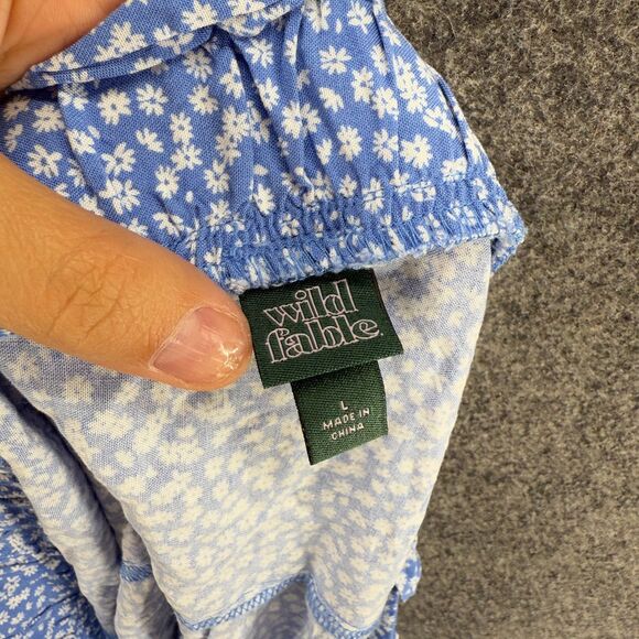 Wild Fable Skirt Women L Large Blue Floral A-Line Midi Mid Rise Pull On Rayon - Picture 6 of 8